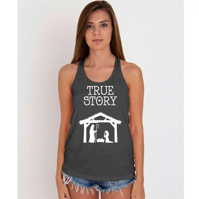 True Story Birth of Christ Nativity Manger Scene Christian Women's Knotted Racerback Tank