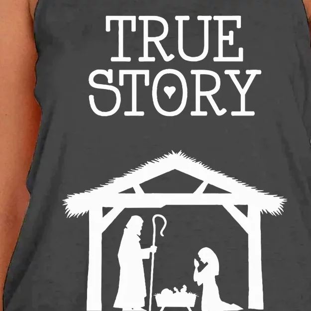 True Story Birth of Christ Nativity Manger Scene Christian Women's Knotted Racerback Tank