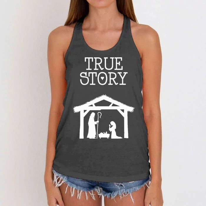 True Story Birth of Christ Nativity Manger Scene Christian Women's Knotted Racerback Tank