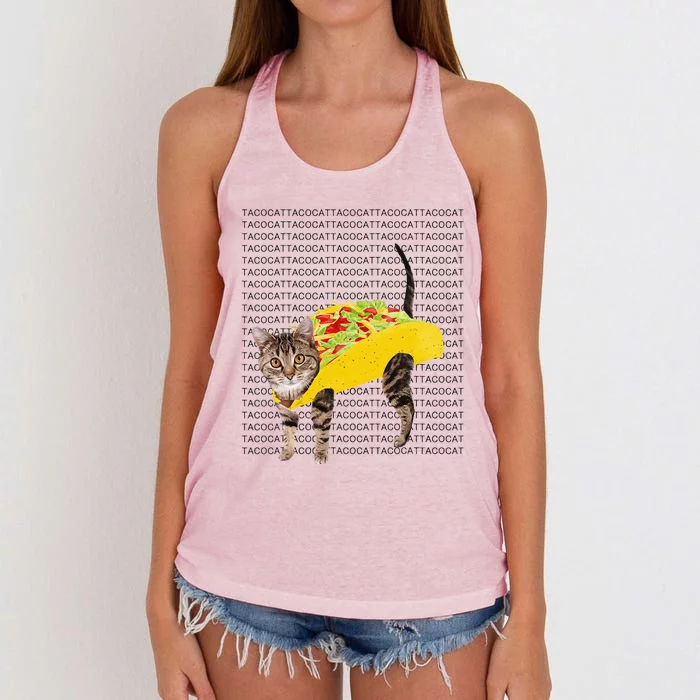 Tacocat Spelled Backwards Is Tacocat Funny Taco Cat Women's Knotted Racerback Tank