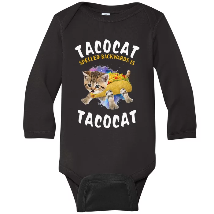 Tacocat Spelled Backward Is Tacocat Cat And Taco Lover Baby Long Sleeve Bodysuit