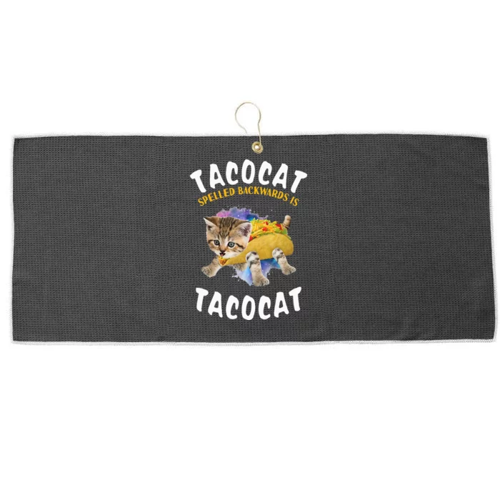 Tacocat Spelled Backward Is Tacocat Cat And Taco Lover Large Microfiber Waffle Golf Towel