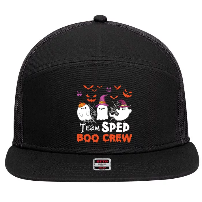 Team Sped Boo Crew Cute Ghost Halloween Costume Teacher 7 Panel Mesh Trucker Snapback Hat