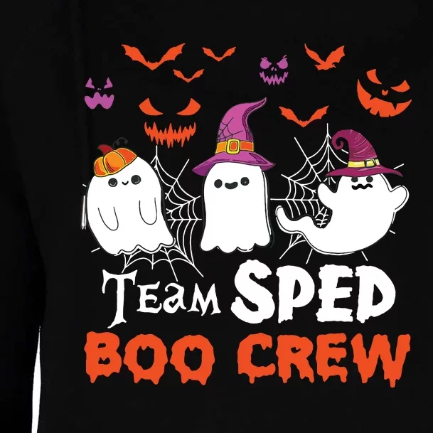 Team Sped Boo Crew Cute Ghost Halloween Costume Teacher Womens Funnel Neck Pullover Hood