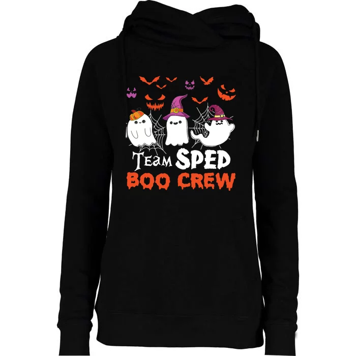 Team Sped Boo Crew Cute Ghost Halloween Costume Teacher Womens Funnel Neck Pullover Hood