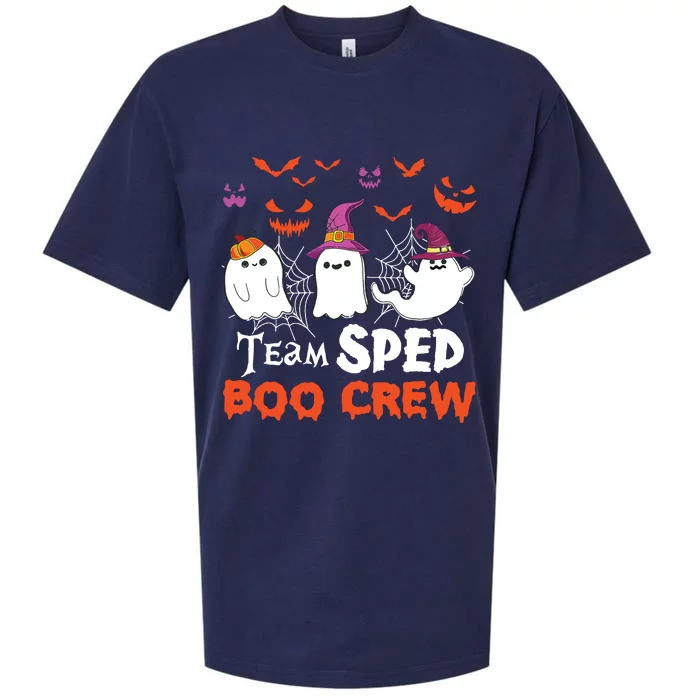 Team Sped Boo Crew Cute Ghost Halloween Costume Teacher Sueded Cloud Jersey T-Shirt