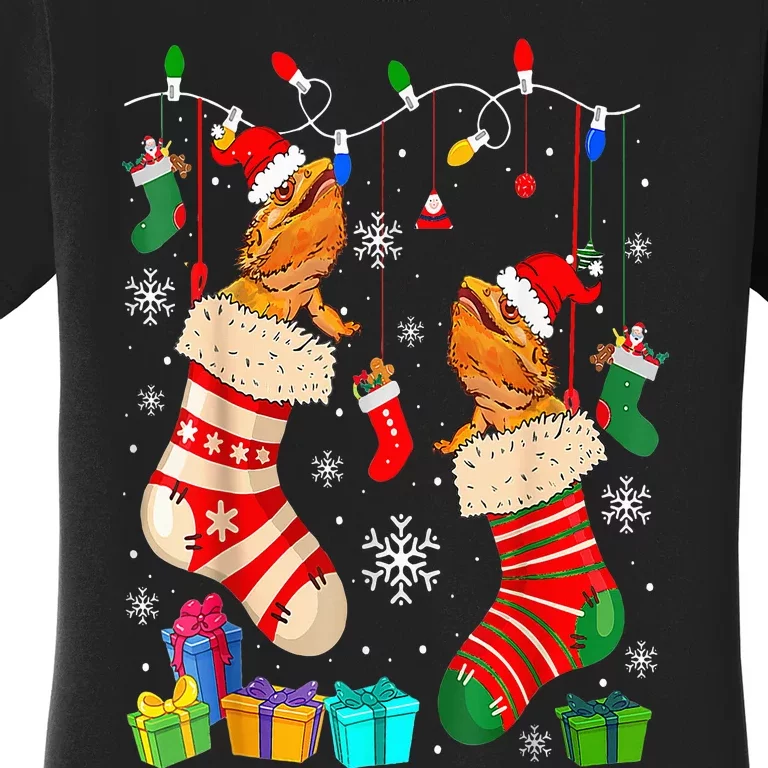 Two Santa Bearded Dragon In Christmas Socks Lover Owner Women's T-Shirt