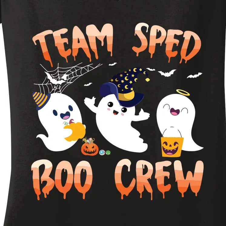 Team SPED Boo Crew Halloween Ghost SPED Special Ed Teacher Women's V-Neck T-Shirt