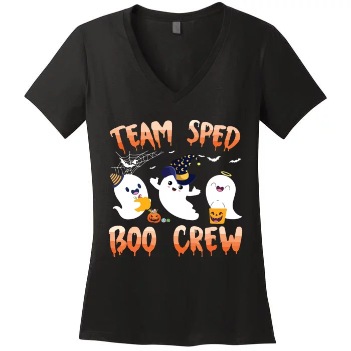 Team SPED Boo Crew Halloween Ghost SPED Special Ed Teacher Women's V-Neck T-Shirt