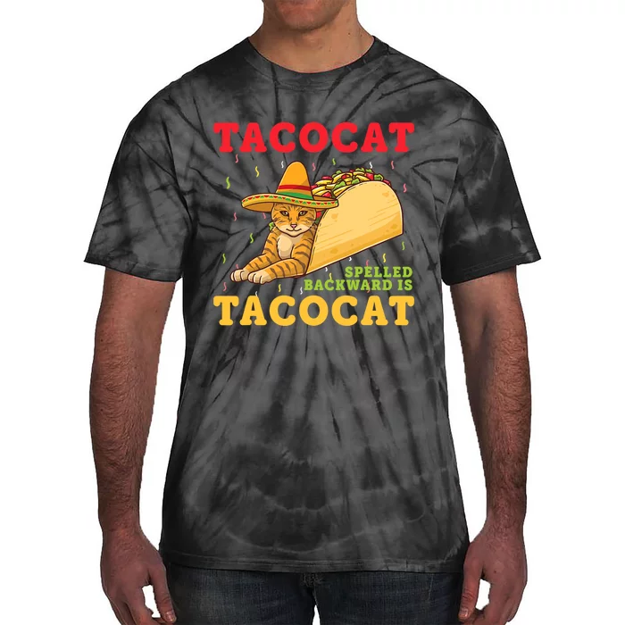 Tacocat Spelled Backwards Tacos and Cats Cinco De Mayo Cat Tie-Dye T-Shirt