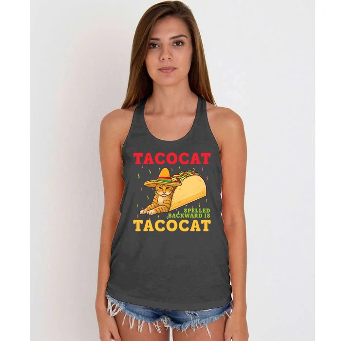 Tacocat Spelled Backwards Tacos and Cats Cinco De Mayo Cat Women's Knotted Racerback Tank