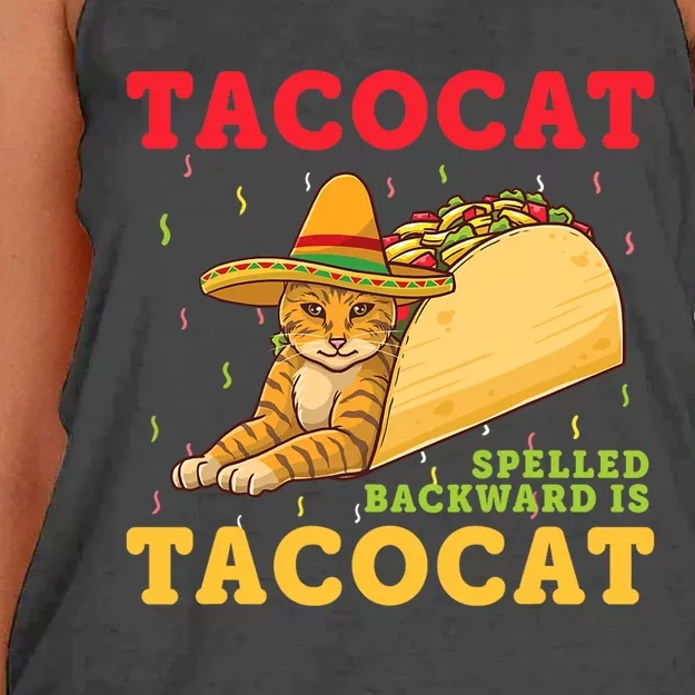 Tacocat Spelled Backwards Tacos and Cats Cinco De Mayo Cat Women's Knotted Racerback Tank