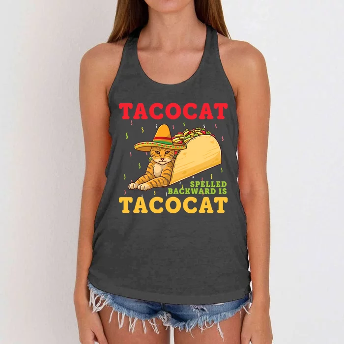 Tacocat Spelled Backwards Tacos and Cats Cinco De Mayo Cat Women's Knotted Racerback Tank