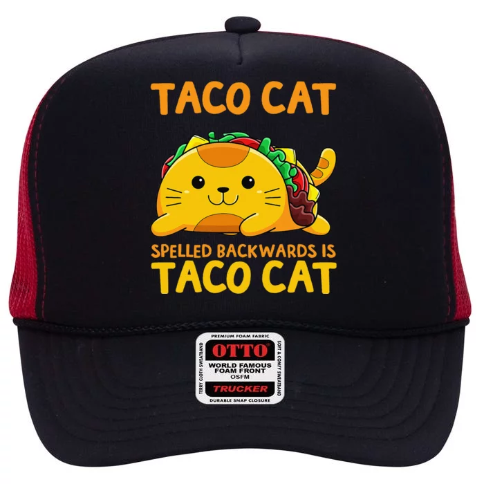 Tacocat Spelled Backwards Taco Cat Cinco De Mayo High Crown Mesh Trucker Hat