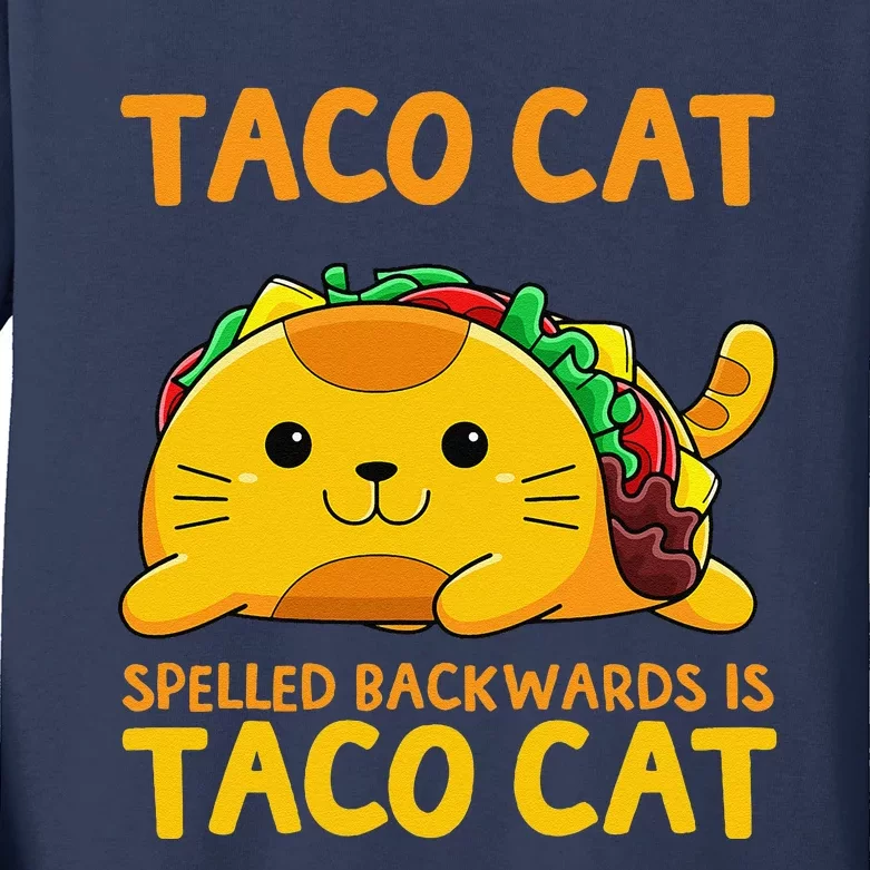 Tacocat Spelled Backwards Taco Cat Cinco De Mayo Kids Long Sleeve Shirt