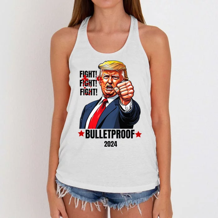 Trump Shot Bulletproof Bloody Ear Bleeding Butler Pa Trump Women's Knotted Racerback Tank