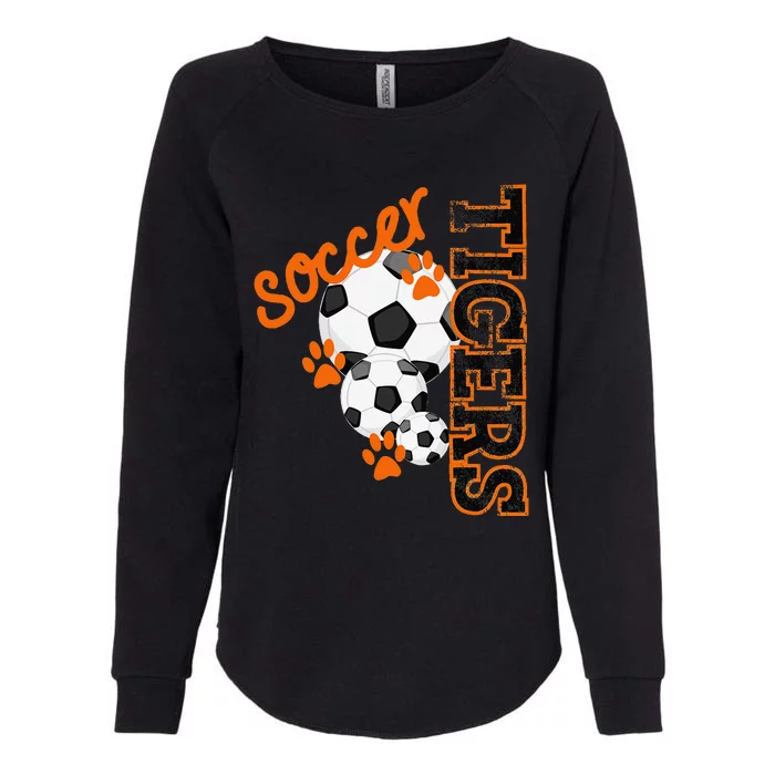 Tigers Soccer Ball Football Mascot Paw Prints Womens California Wash Sweatshirt