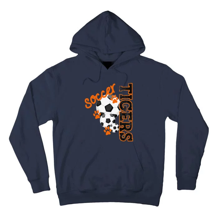 Tigers Soccer Ball Football Mascot Paw Prints Tall Hoodie