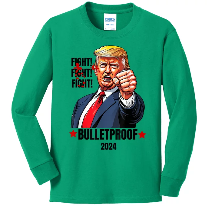 Trump Shot Bulletproof Bloody Ear Bleeding Butler Pa Trump Kids Long Sleeve Shirt