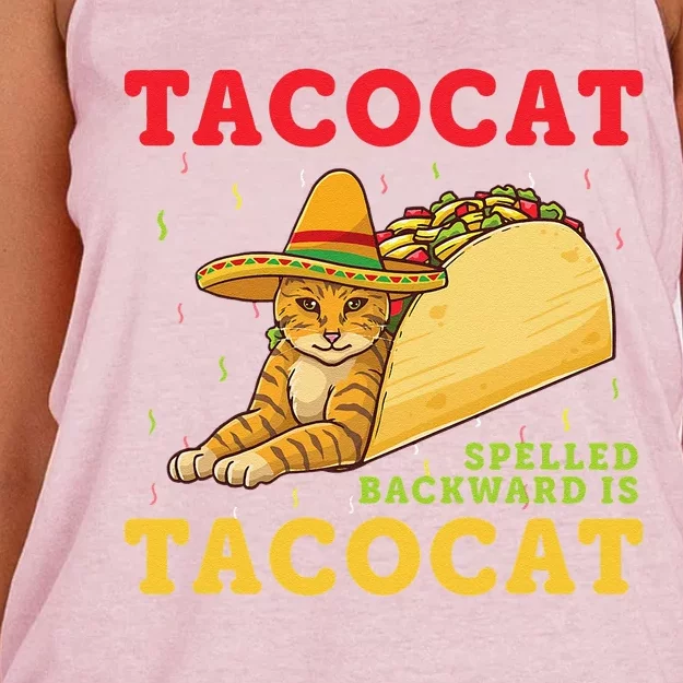 Tacocat Spelled Backwards Tacos And Cats Cinco De Mayo Cat Women's Knotted Racerback Tank