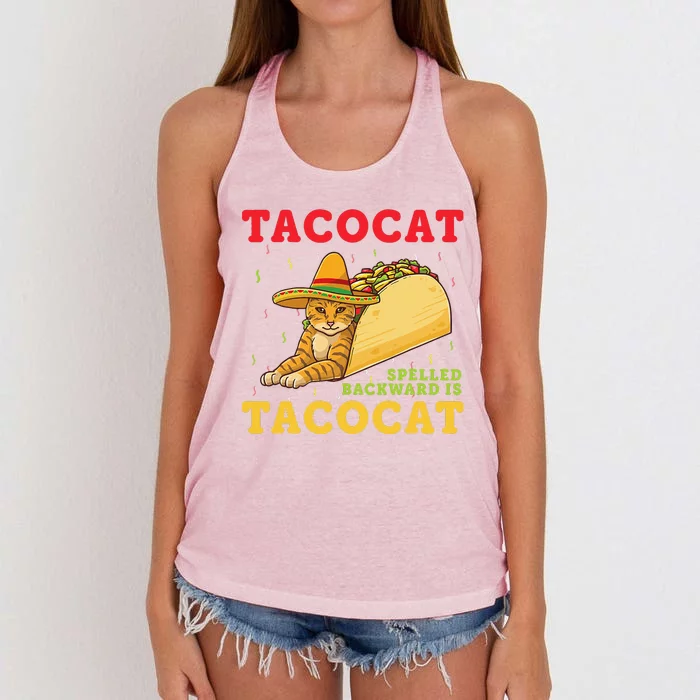 Tacocat Spelled Backwards Tacos And Cats Cinco De Mayo Cat Women's Knotted Racerback Tank