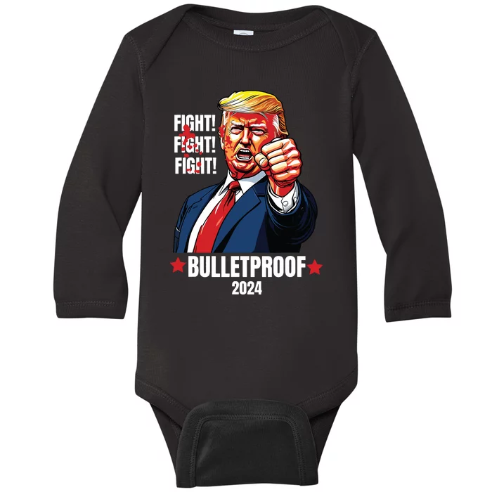 Trump Shot Bulletproof Bloody Ear Bleeding Butler Pa Trump Baby Long Sleeve Bodysuit