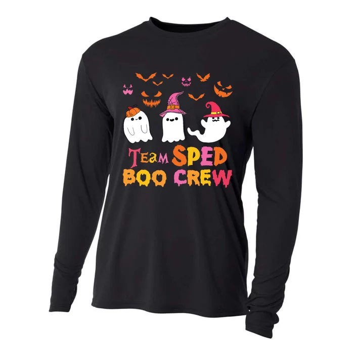 Team Sped Boo Crew Cute Ghost Halloween Costume Teacher Cooling Performance Long Sleeve Crew