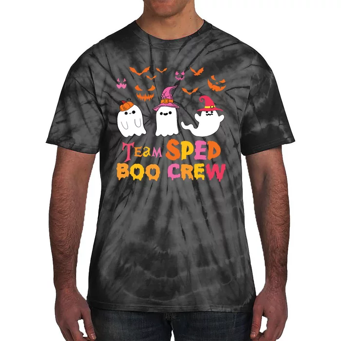 Team Sped Boo Crew Cute Ghost Halloween Costume Teacher Tie-Dye T-Shirt