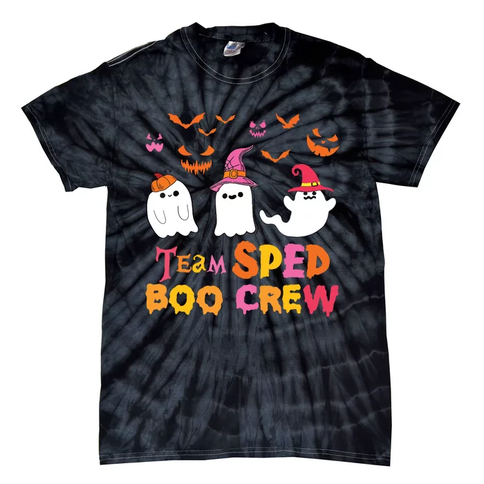 Team Sped Boo Crew Cute Ghost Halloween Costume Teacher Tie-Dye T-Shirt