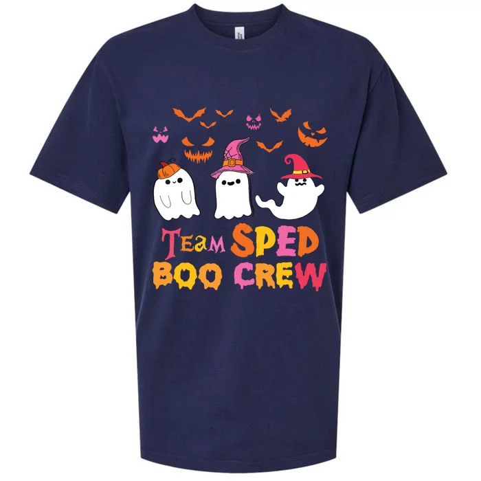 Team Sped Boo Crew Cute Ghost Halloween Costume Teacher Sueded Cloud Jersey T-Shirt