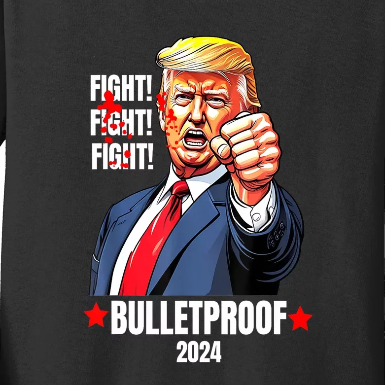 Trump Shot Bulletproof Bloody Ear Bleeding Butler Pa Trump Gift Kids Long Sleeve Shirt