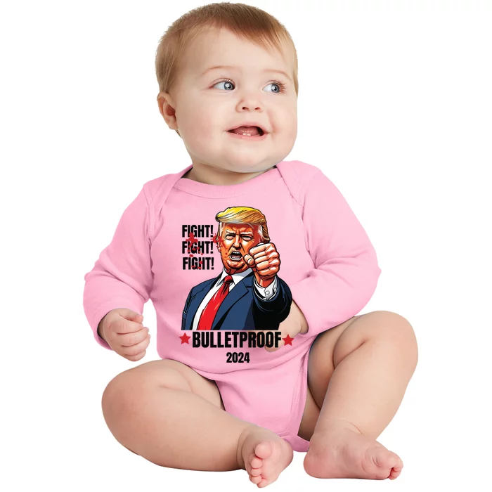 Trump Shot Bulletproof Bloody Ear Bleeding Butler Pa Trump Baby Long Sleeve Bodysuit