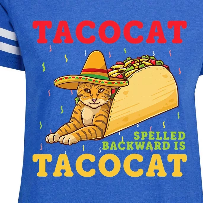 Tacocat Spelled Backwards Tacos and Cats Cinco De Mayo Cat Enza Ladies Jersey Football T-Shirt