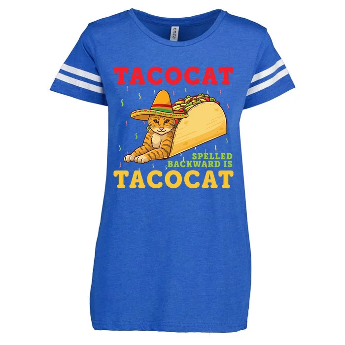 Tacocat Spelled Backwards Tacos and Cats Cinco De Mayo Cat Enza Ladies Jersey Football T-Shirt