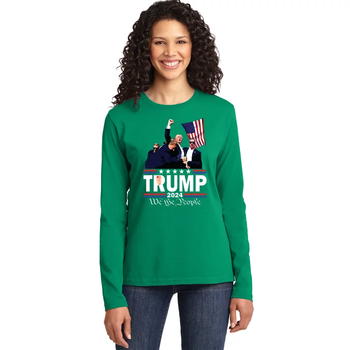 Trump Shot Bulletproof Bloody Ear Bleeding Butler Pa Trump Ladies Long Sleeve Shirt