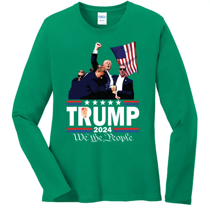 Trump Shot Bulletproof Bloody Ear Bleeding Butler Pa Trump Ladies Long Sleeve Shirt