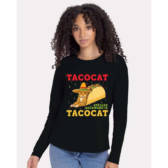 Tacocat Spelled Backwards Tacos and Cats Cinco De Mayo Cat Womens Cotton Relaxed Long Sleeve T-Shirt