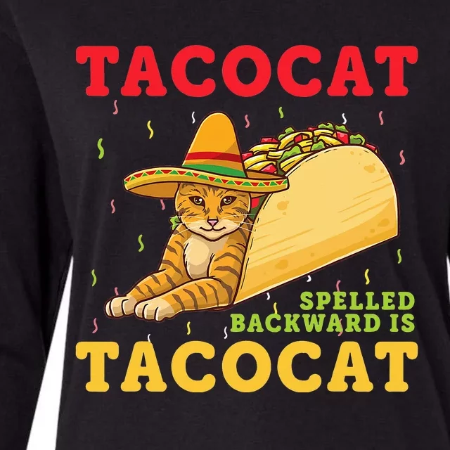 Tacocat Spelled Backwards Tacos and Cats Cinco De Mayo Cat Womens Cotton Relaxed Long Sleeve T-Shirt