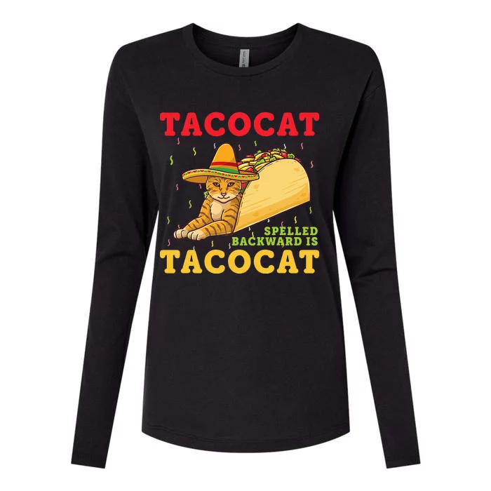 Tacocat Spelled Backwards Tacos and Cats Cinco De Mayo Cat Womens Cotton Relaxed Long Sleeve T-Shirt