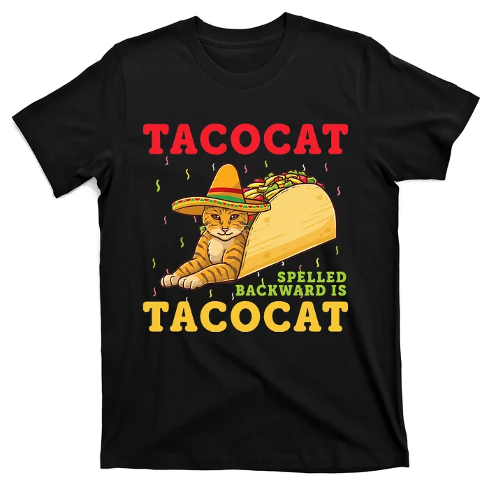 Tacocat Spelled Backwards Tacos and Cats Cinco De Mayo Cat T-Shirt