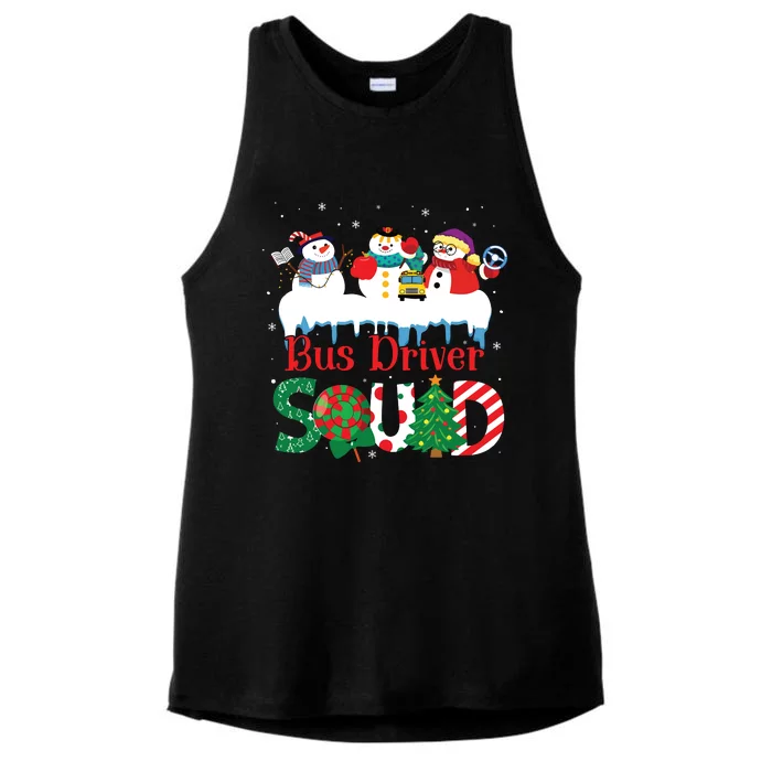 Three Snowman Bus Driver Squad Christmas Women Ladies Tri-Blend Wicking Tank