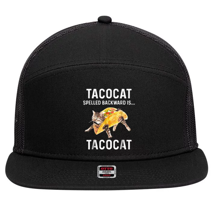 Tacocat Spelled Backward Is Tacocat Love Cat And Taco 7 Panel Mesh Trucker Snapback Hat