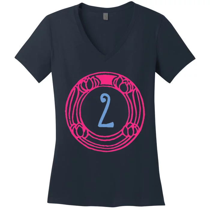 Two. Second Birthday Design For Women's V-Neck T-Shirt