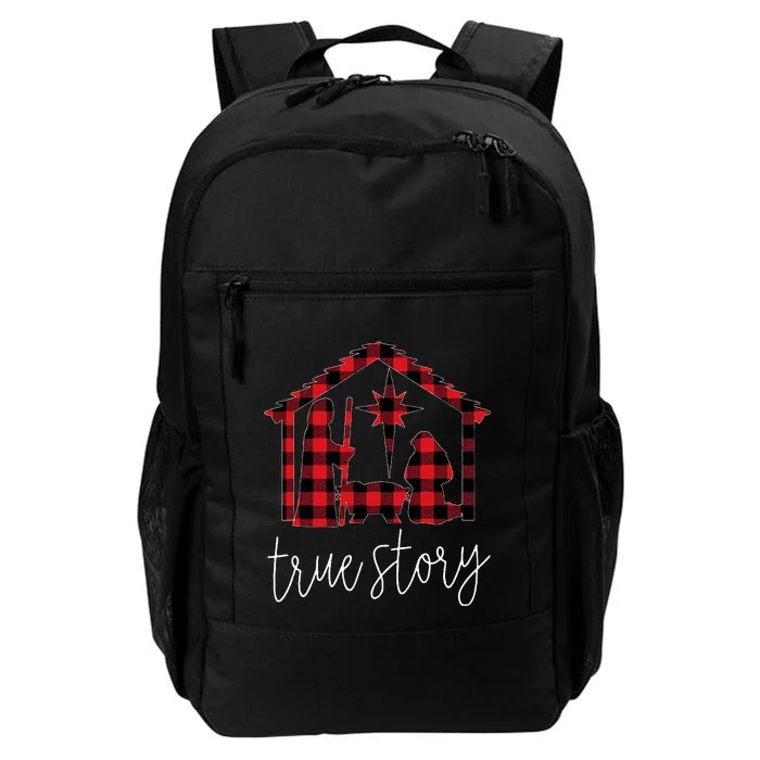 True Story Christmas Manger Nativity Scene Buffalo Plaid Daily Commute Backpack