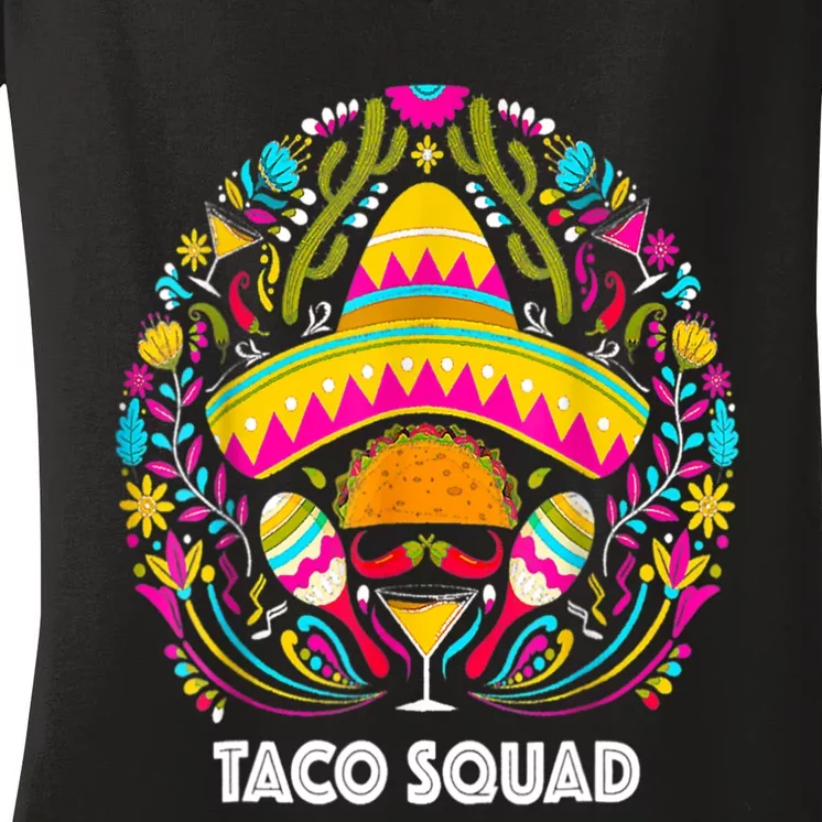 Taco Squad Cinco De Mayo Funny Cute Mexican Women's V-Neck T-Shirt