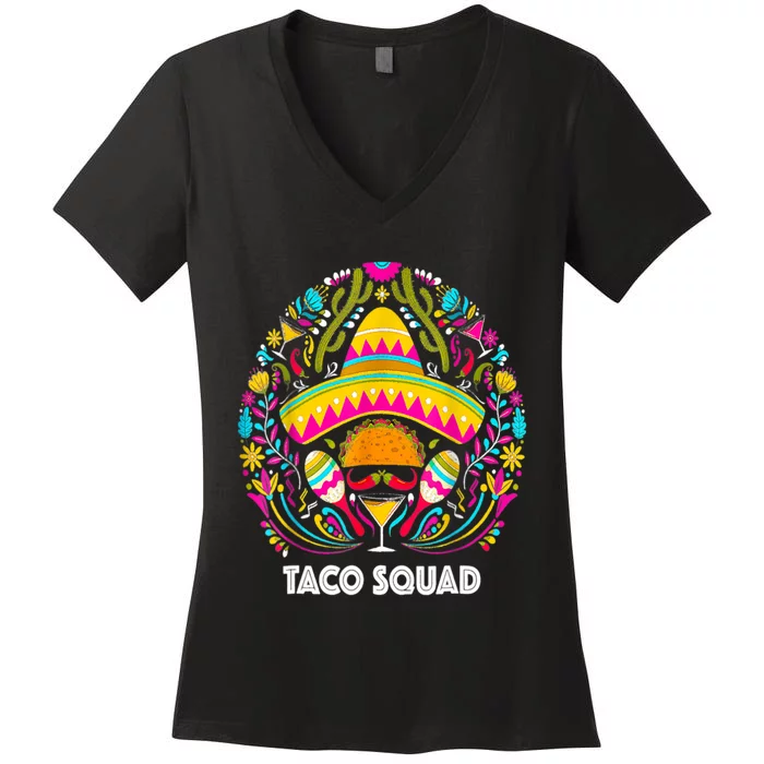 Taco Squad Cinco De Mayo Funny Cute Mexican Women's V-Neck T-Shirt