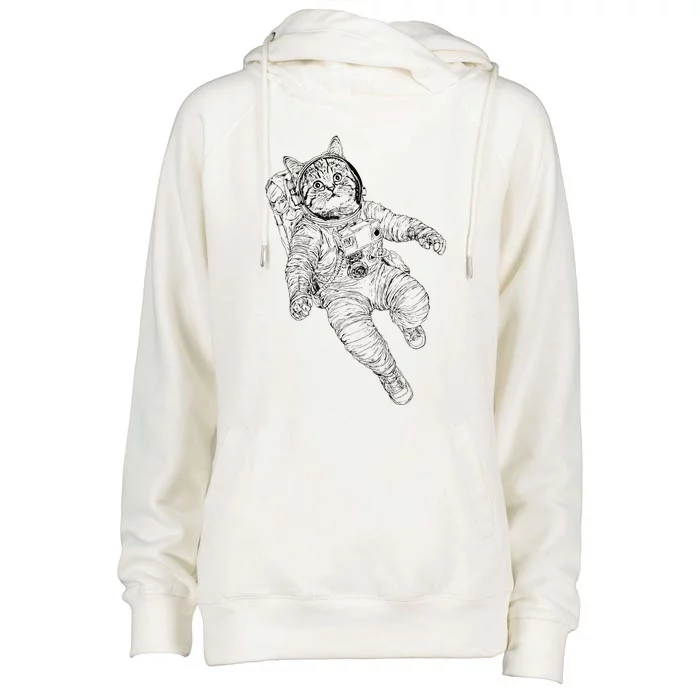 Tabby Space Cat Astronaut Kitty Graphic Womens Funnel Neck Pullover Hood