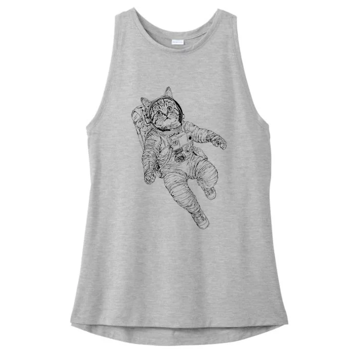 Tabby Space Cat Astronaut Kitty Graphic Ladies Tri-Blend Wicking Tank