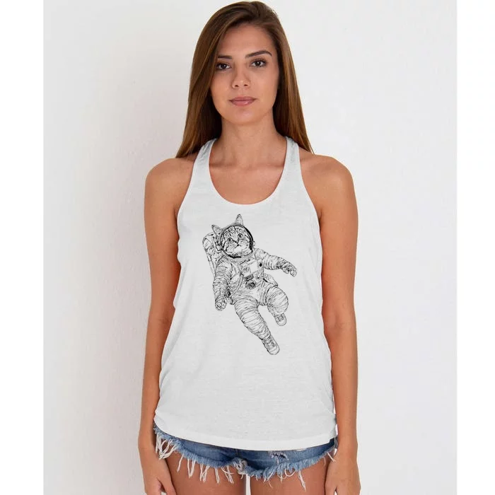 Tabby Space Cat Astronaut Kitty Graphic Women's Knotted Racerback Tank