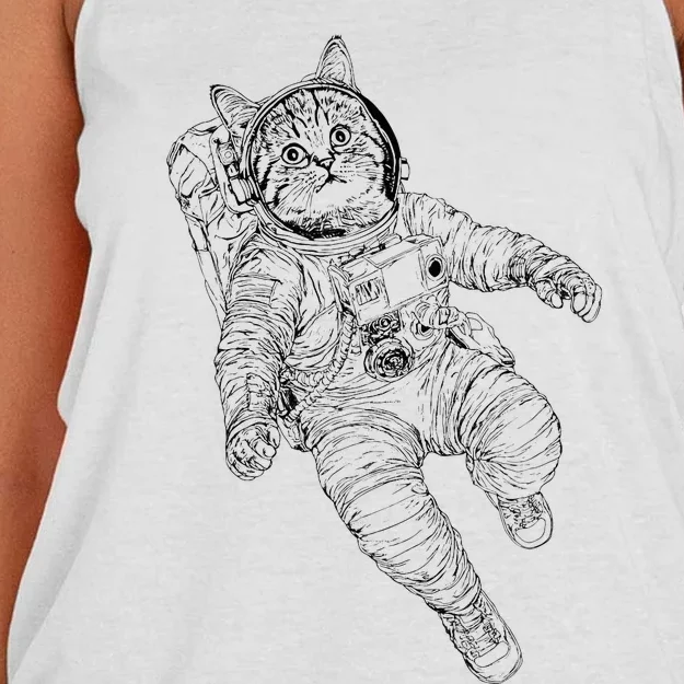 Tabby Space Cat Astronaut Kitty Graphic Women's Knotted Racerback Tank